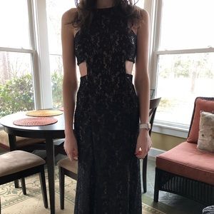Floor length formal black lace dress